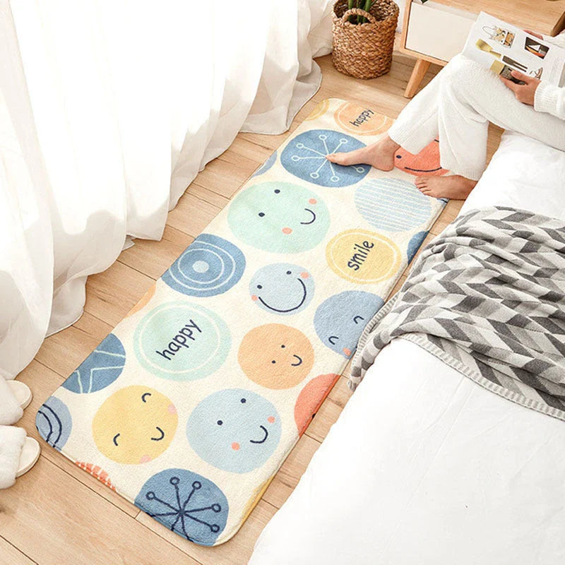 Colorful cartoon-themed floor mat with soft, plush microfiber material and non-slip backing for enhanced comfort and safety in any room.