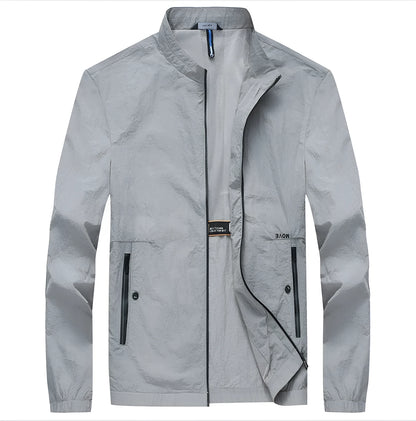 Kentino men's light blue polyester summer sunscreen shirt on a hanger.