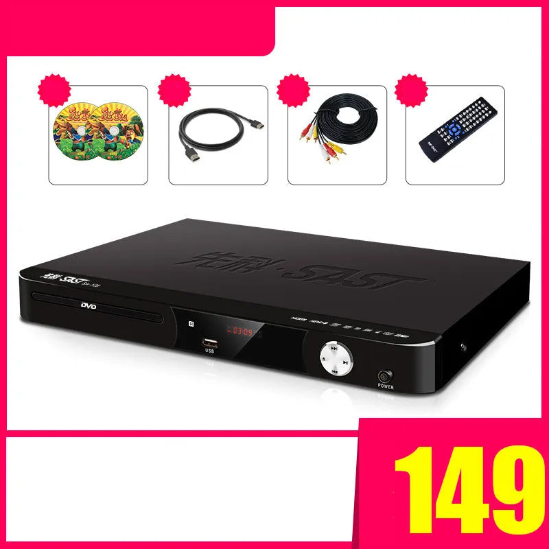 SAST Xianke SA208 portable DVD player with tray loading and USB port