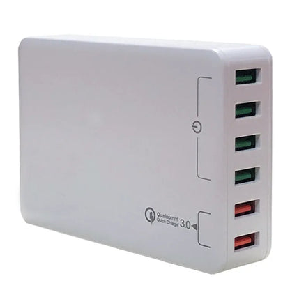 Black and white 60W desktop USB fast charger with indicator light for mobile phones