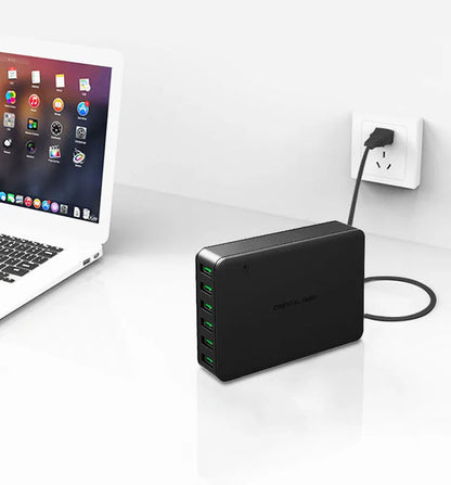 Black and white 60W desktop USB fast charger with indicator light for mobile phones