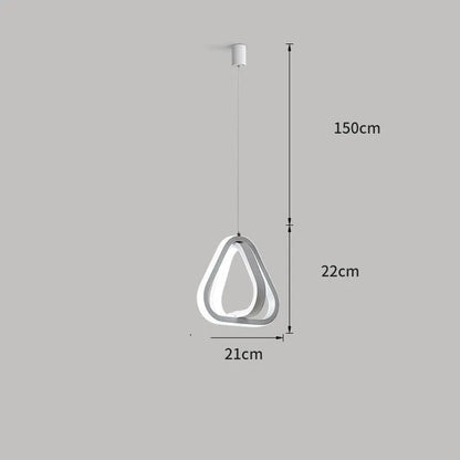 Minimalist black iron single head chandelier with remote control on a bedside table.