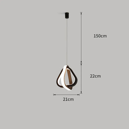 Minimalist black iron single head chandelier with remote control on a bedside table.