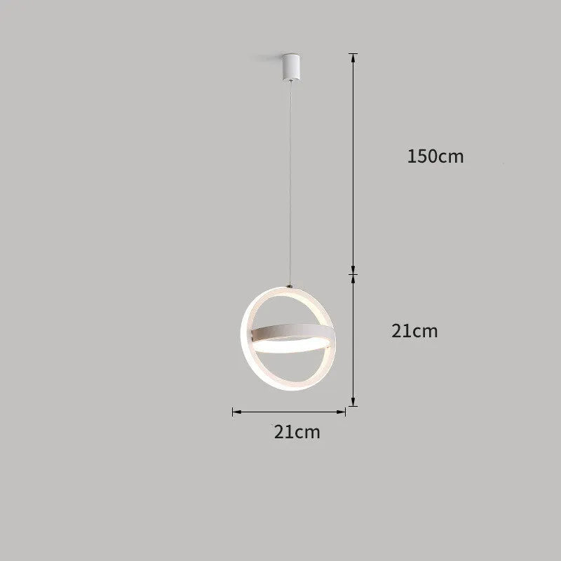 Minimalist black iron single head chandelier with remote control on a bedside table.