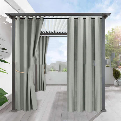 Solid colour blackout curtain panel in neutral colour with pre-punched holes along top edge