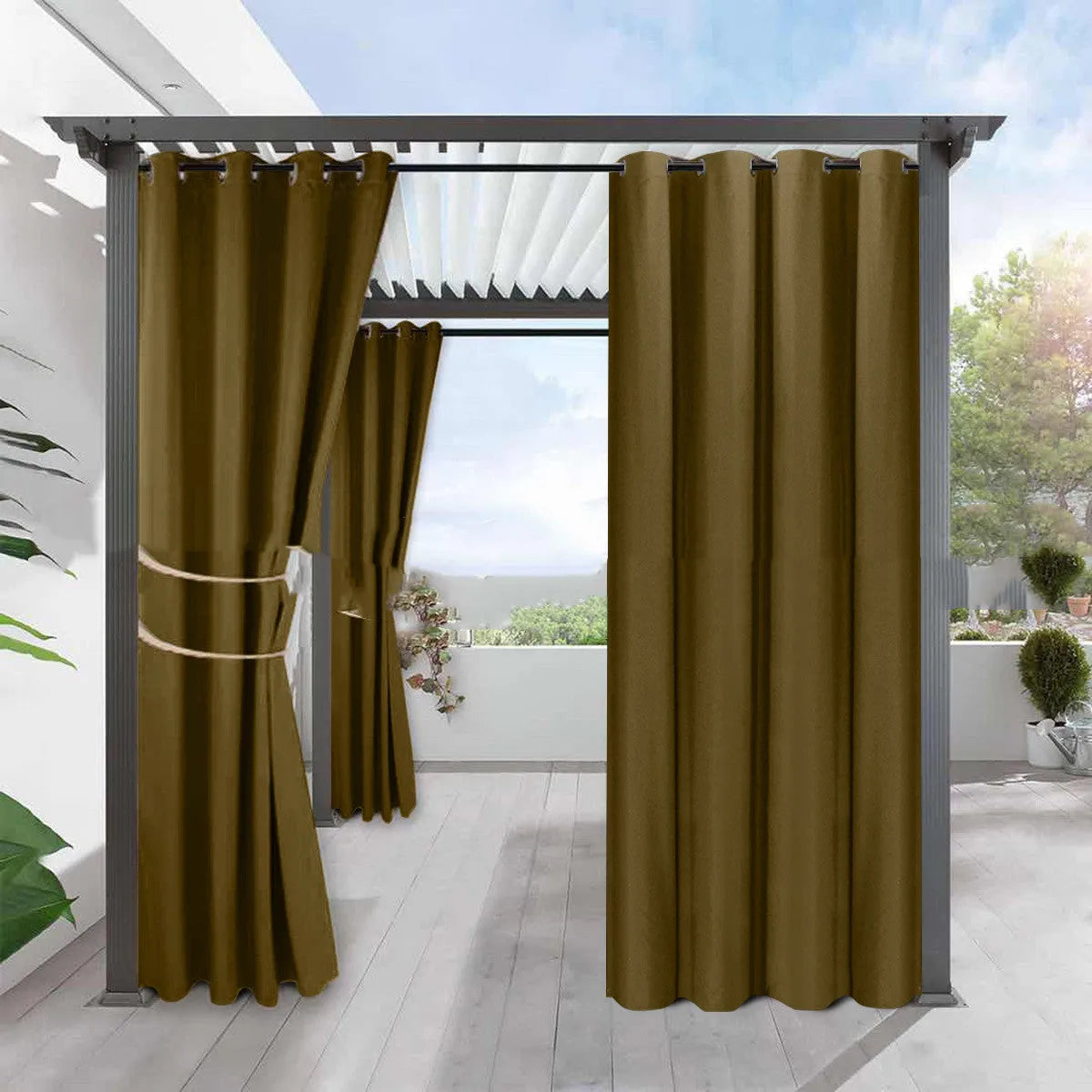 Solid colour blackout curtain panel in neutral colour with pre-punched holes along top edge