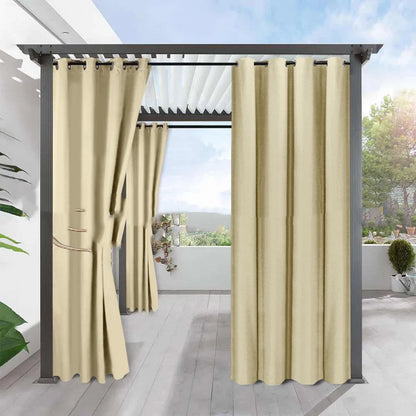 Solid colour blackout curtain panel in neutral colour with pre-punched holes along top edge