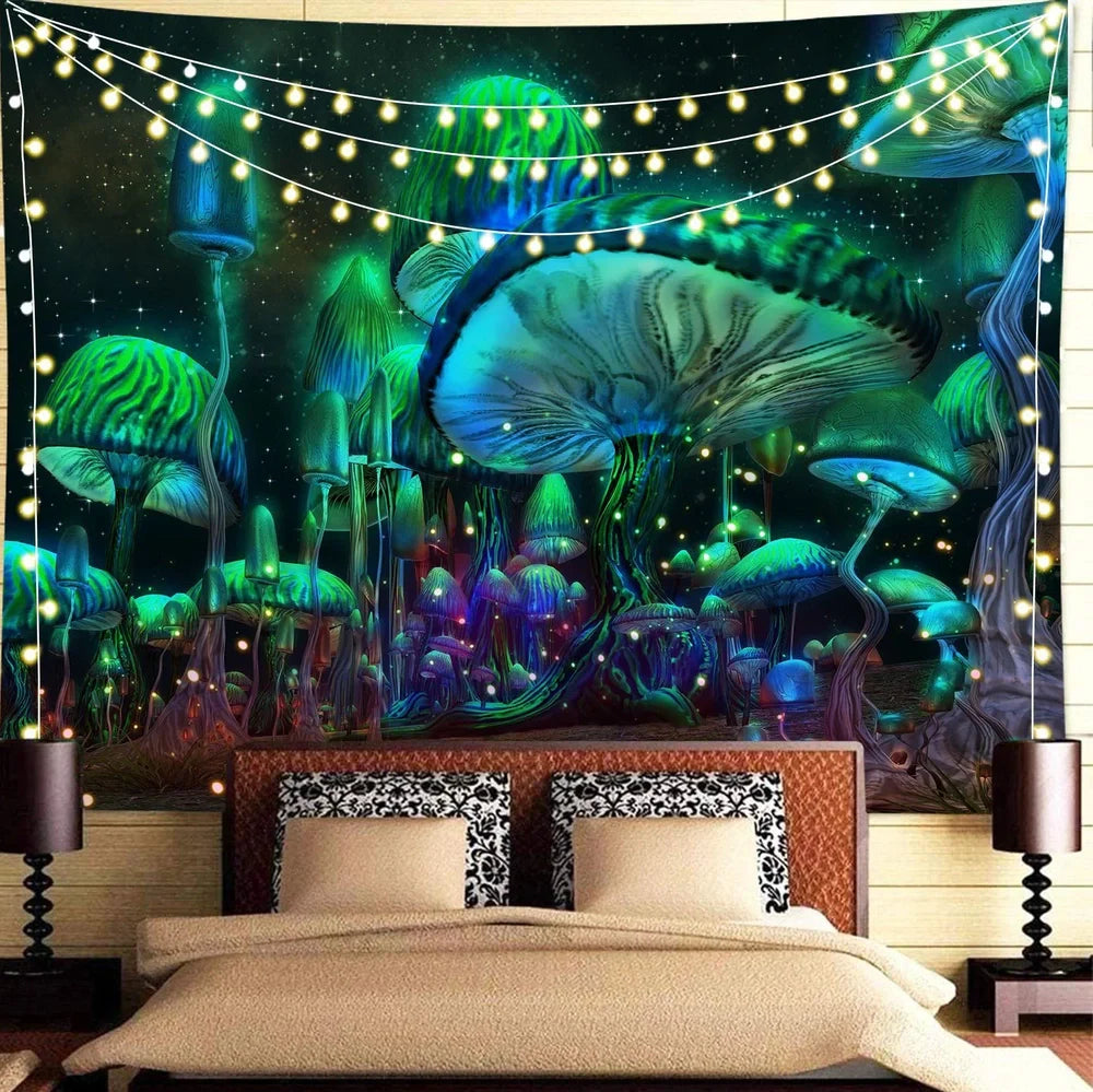 Psychedelic galaxy pattern wall hanging with 3D printed colours on polyester fabric