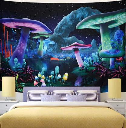 Psychedelic galaxy pattern wall hanging with 3D printed colours on polyester fabric
