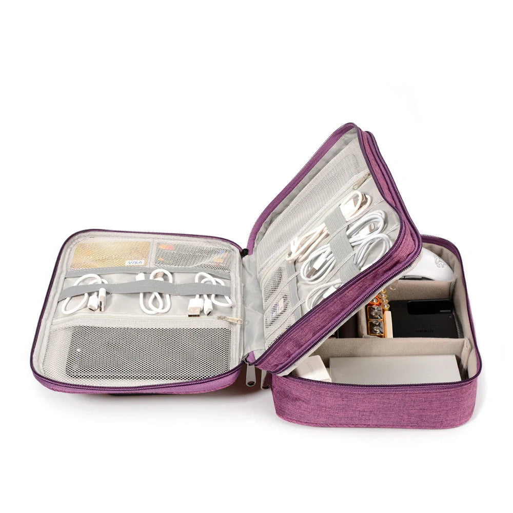 Waterproof electronic accessories organizer bag with multiple compartments