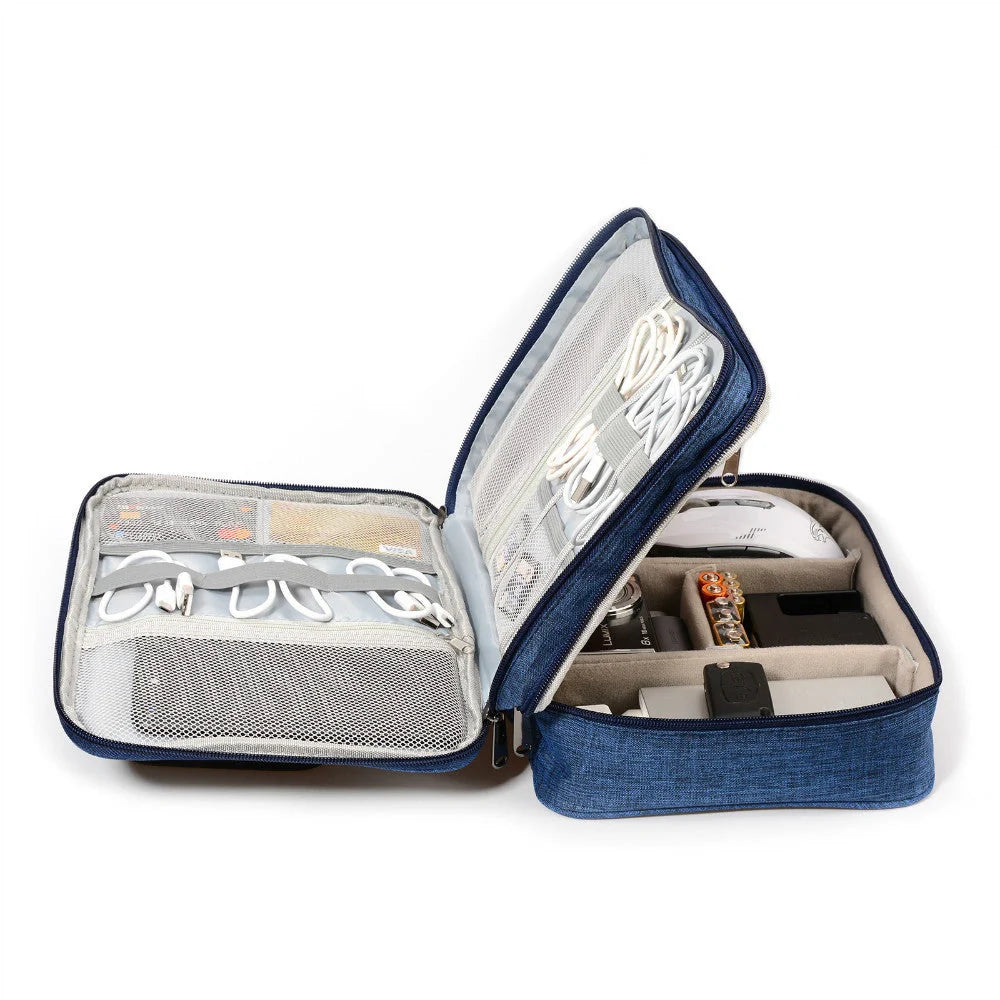 Waterproof electronic accessories organizer bag with multiple compartments