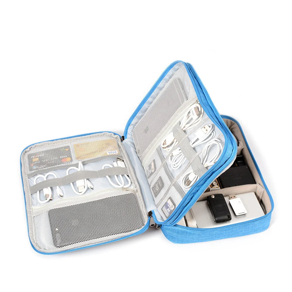 Waterproof electronic accessories organizer bag with multiple compartments
