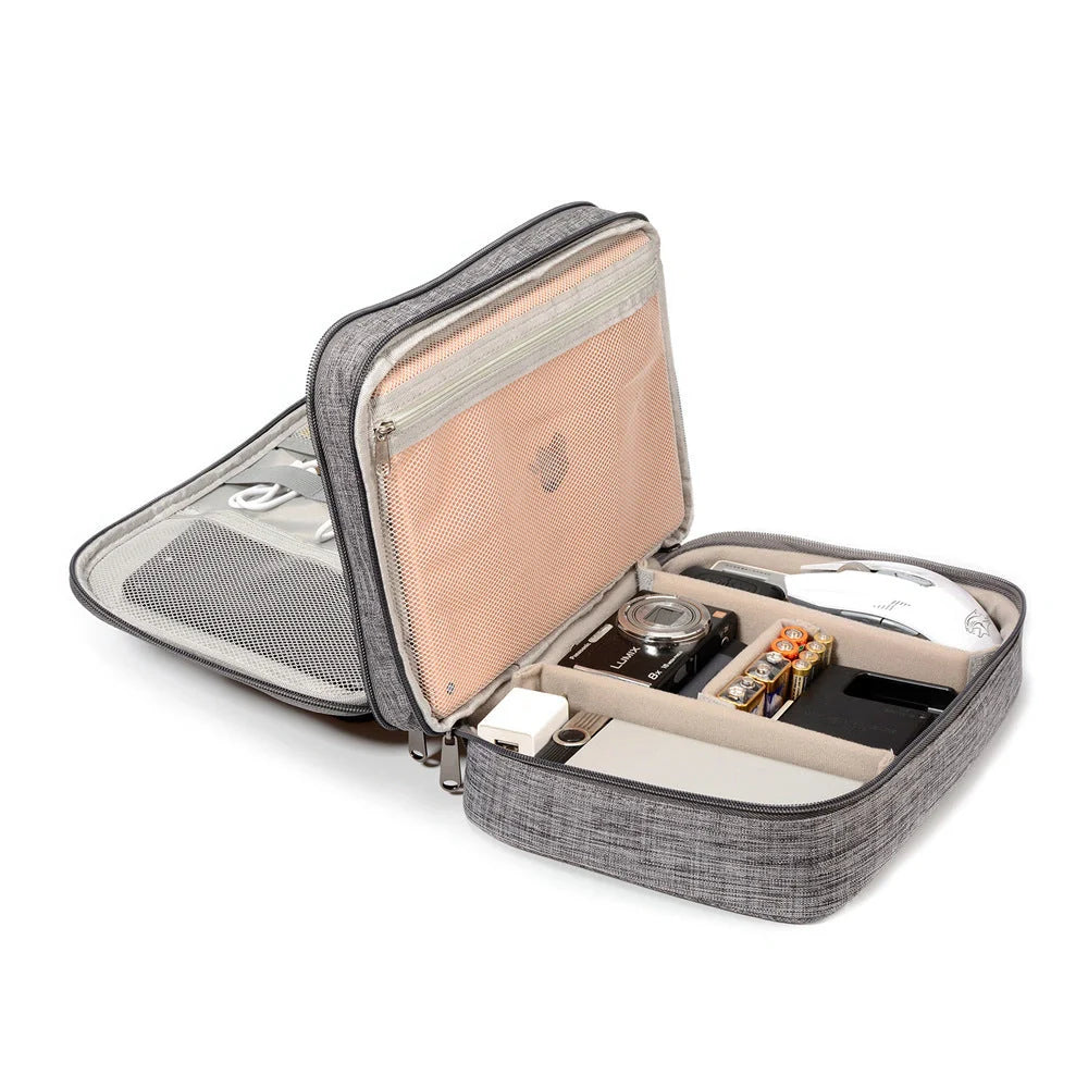 Waterproof electronic accessories organizer bag with multiple compartments
