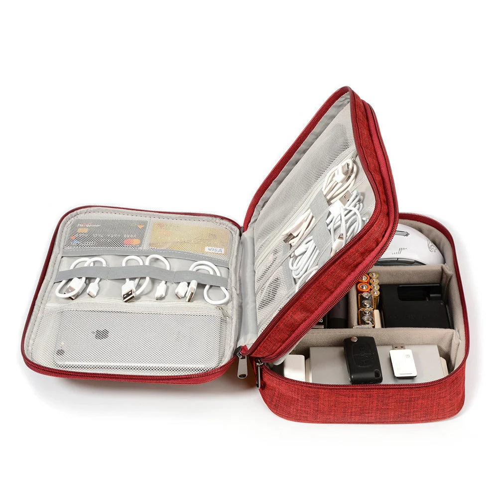 Waterproof electronic accessories organizer bag with multiple compartments