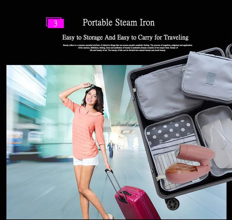 Pink Sokany handheld steam ironing brush with EU plug for clothes smoothing