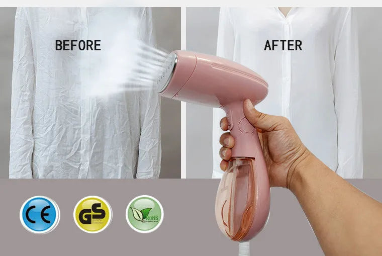 Pink Sokany handheld steam ironing brush with EU plug for clothes smoothing