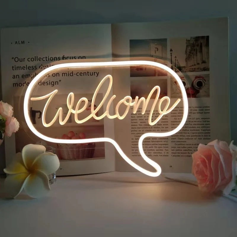 Customised LED neon light decoration with USB power option, vibrant glow for home and events