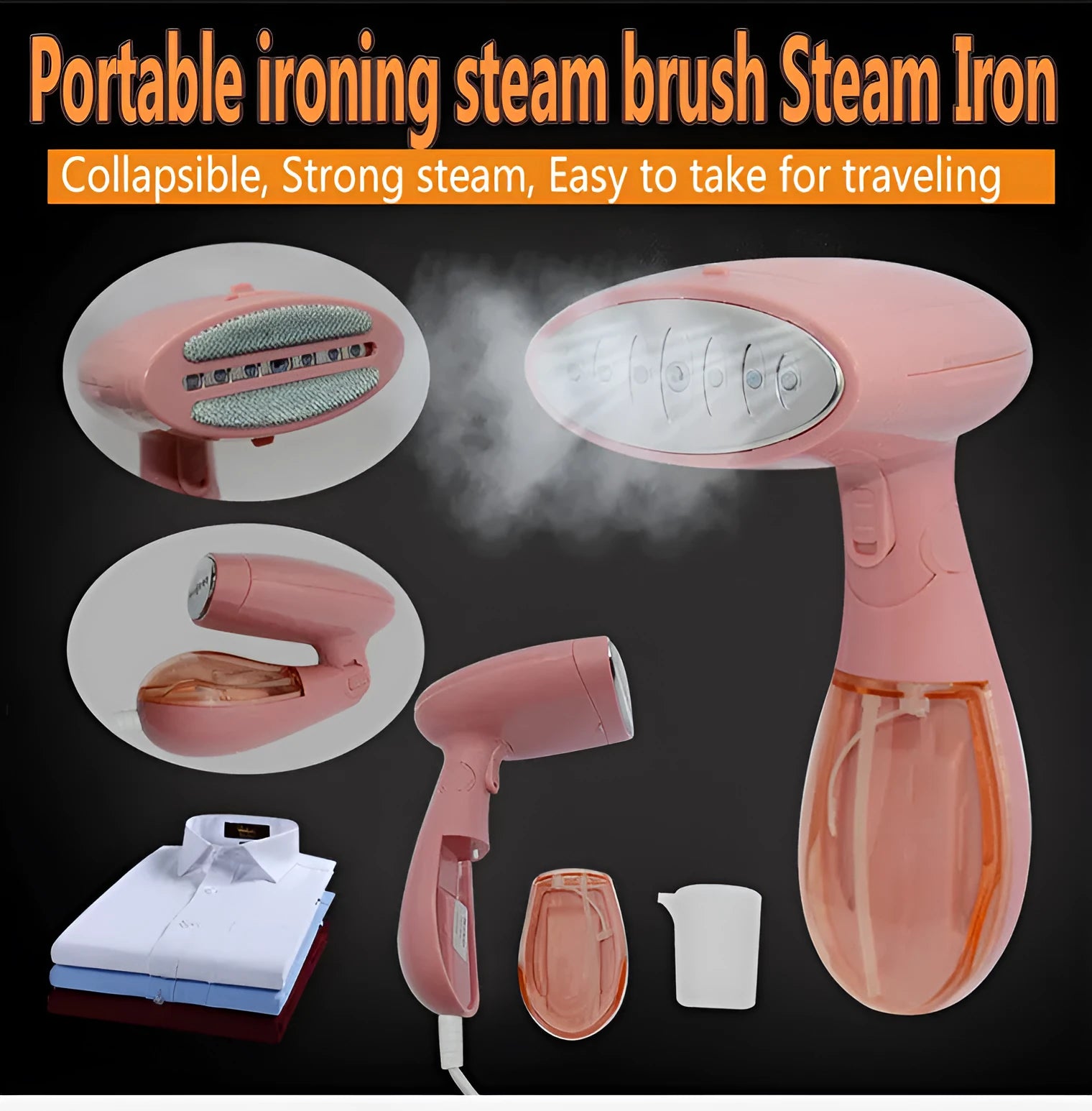Pink Sokany handheld steam ironing brush with EU plug for clothes smoothing