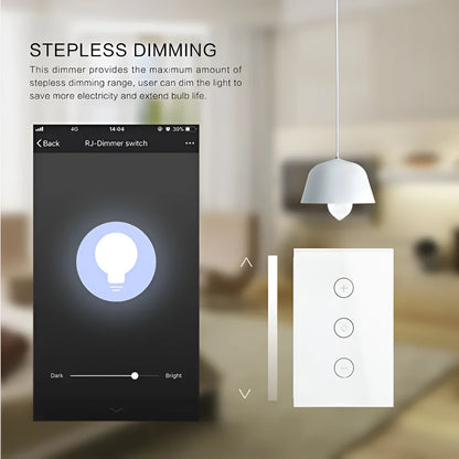 120 type smart dimmer with black or white PC fireproof shell and 4mm tempered glass touch panel
