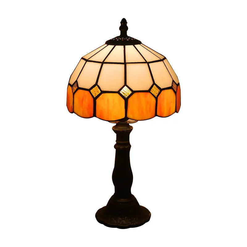 Retro yellow glass bedside table lamp with resin base, 20 x 12 x 35cm, Mediterranean style