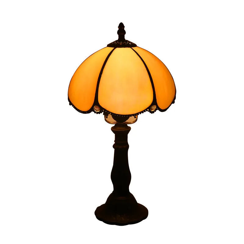 Retro yellow glass bedside table lamp with resin base, 20 x 12 x 35cm, Mediterranean style