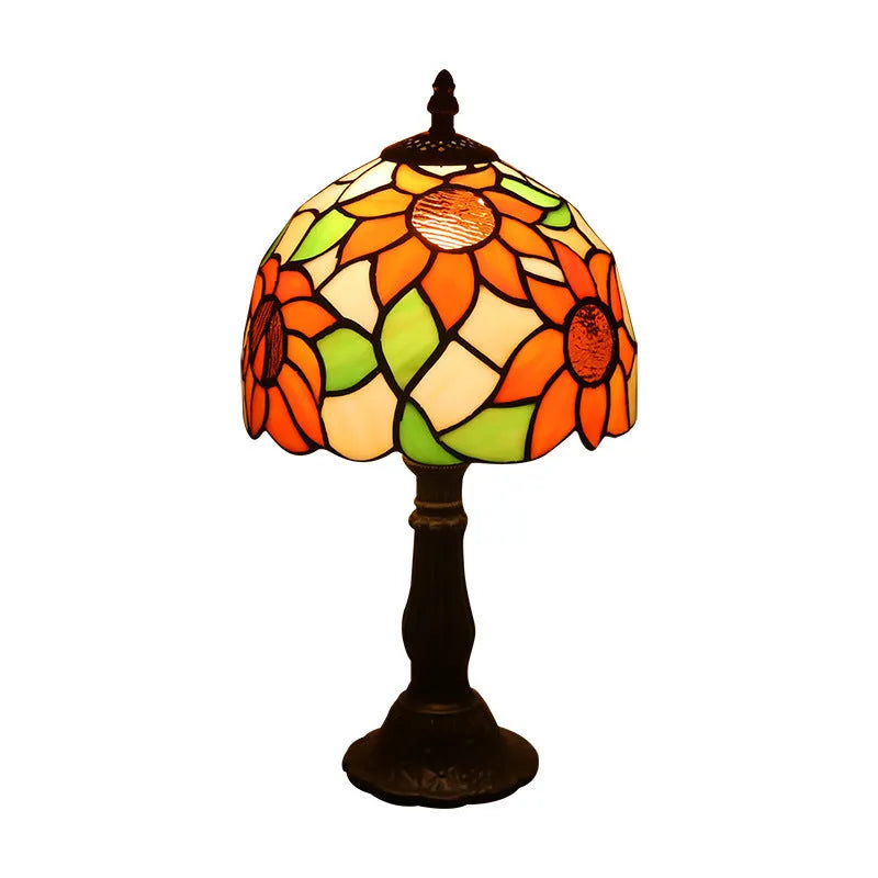 Retro yellow glass bedside table lamp with resin base, 20 x 12 x 35cm, Mediterranean style