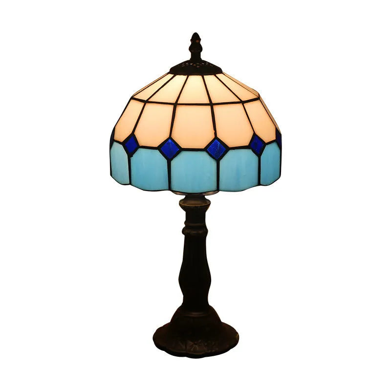 Retro yellow glass bedside table lamp with resin base, 20 x 12 x 35cm, Mediterranean style