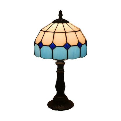 Retro yellow glass bedside table lamp with resin base, 20 x 12 x 35cm, Mediterranean style