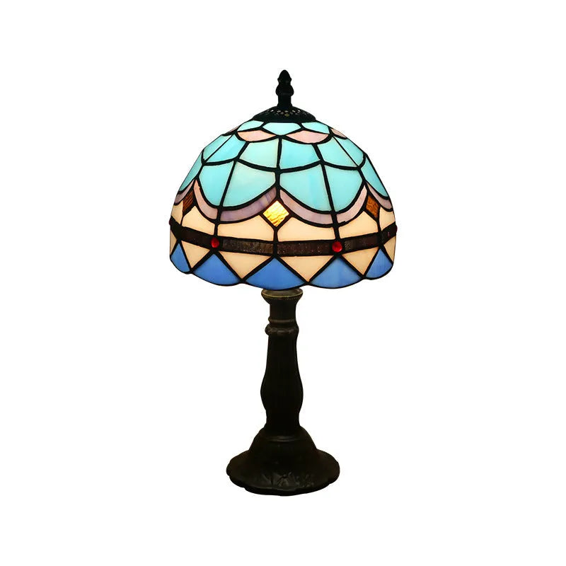 Retro yellow glass bedside table lamp with resin base, 20 x 12 x 35cm, Mediterranean style