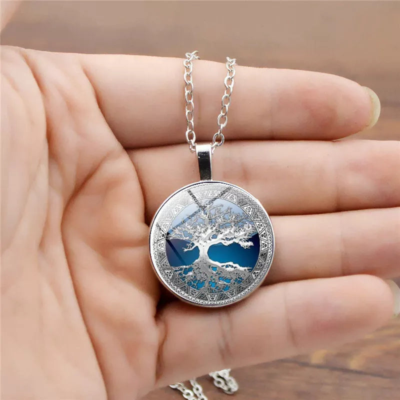 Celtic Tree Time Gemstone Necklace Pendant in alloy with electroplating treatment