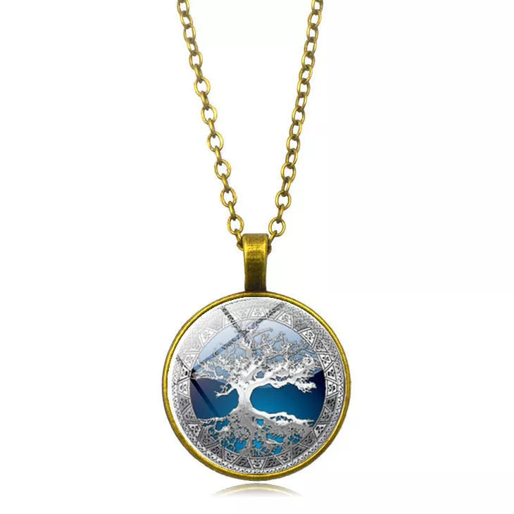 Celtic Tree Time Gemstone Necklace Pendant in alloy with electroplating treatment