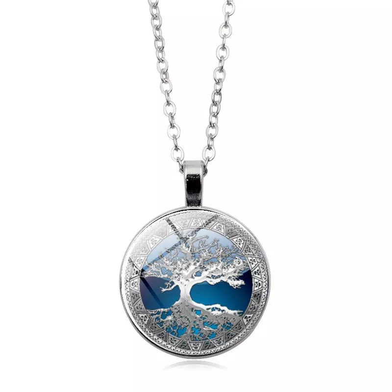 Celtic Tree Time Gemstone Necklace Pendant in alloy with electroplating treatment