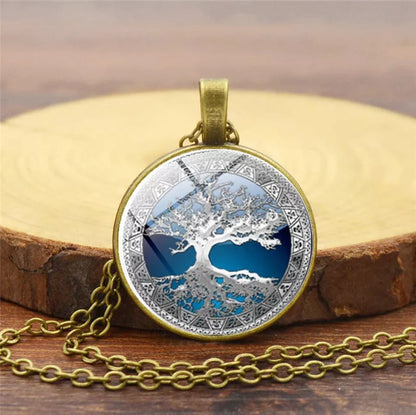 Celtic Tree Time Gemstone Necklace Pendant in alloy with electroplating treatment