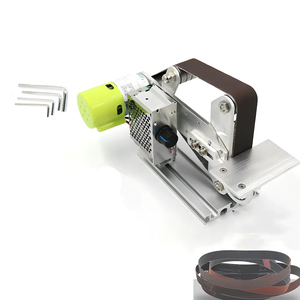 Compact 895 fixed-angle mini belt sharpener with adjustable speed for grinding small tool edges on desktop