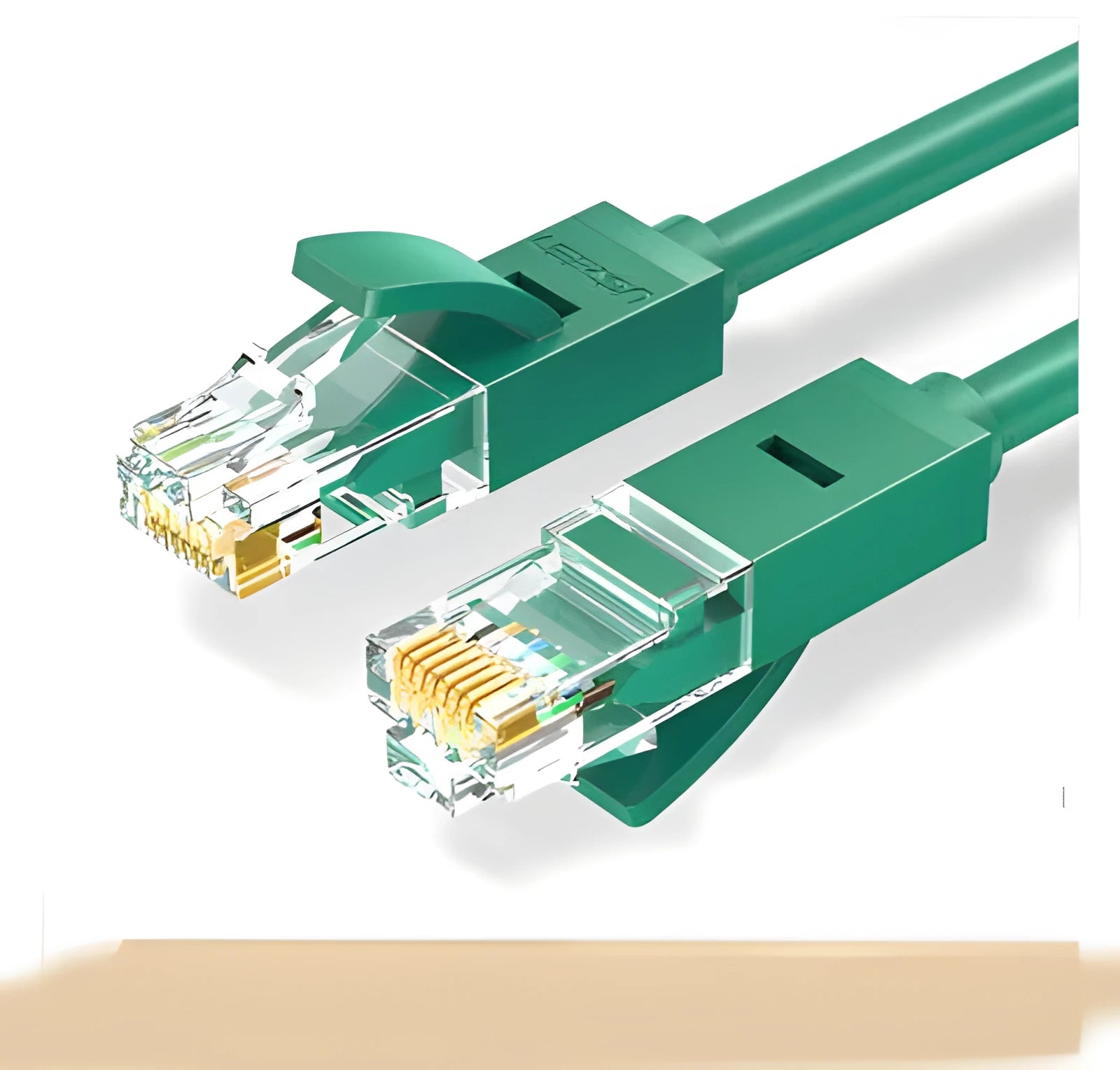 UGREEN green flat Cat6 Ethernet network cable with RJ45 connectors in 1m or 2m length.