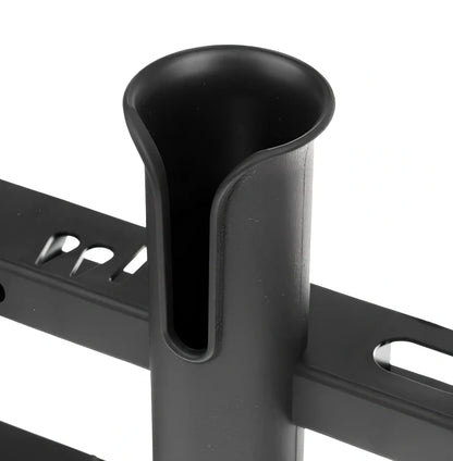 Black three-barrel plastic fishing rod holder with stainless steel mounting hardware