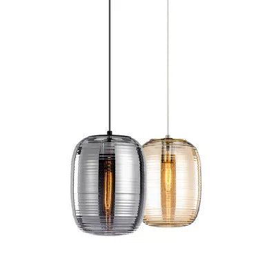 Simple modern glass table lamp with Nordic design in cognac colour featuring LED light source