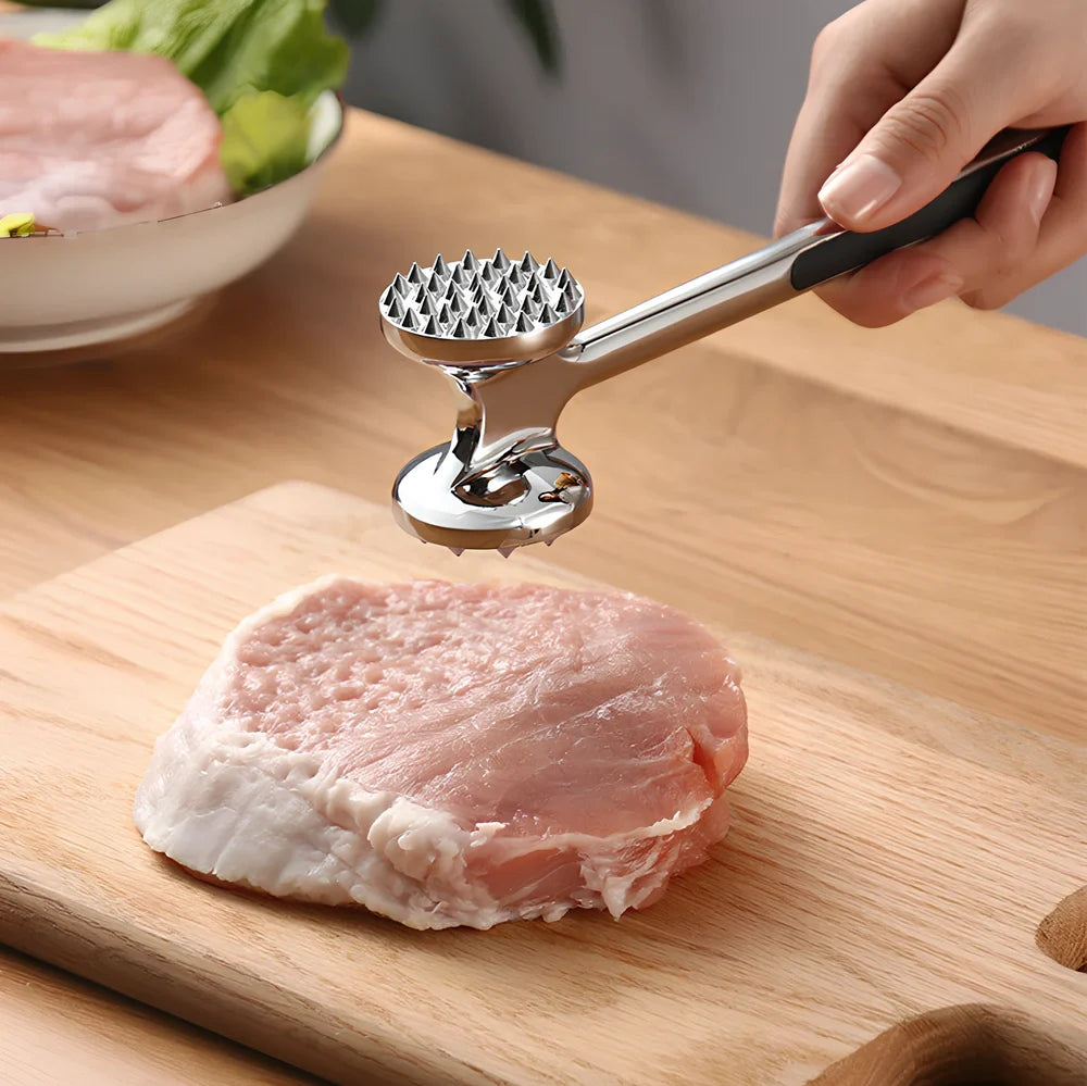 22cm zinc alloy meat hammer with 5.5cm textured head for tenderising steak in kitchen