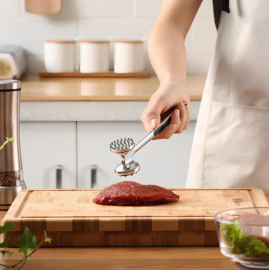 22cm zinc alloy meat hammer with 5.5cm textured head for tenderising steak in kitchen