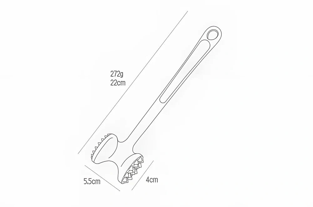 22cm zinc alloy meat hammer with 5.5cm textured head for tenderising steak in kitchen