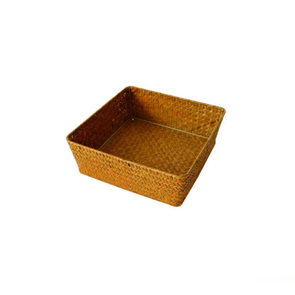 Natural straw desk storage box organiser for pens and cosmetics in brown colour