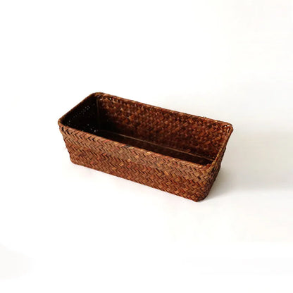 Natural straw desk storage box organiser for pens and cosmetics in brown colour