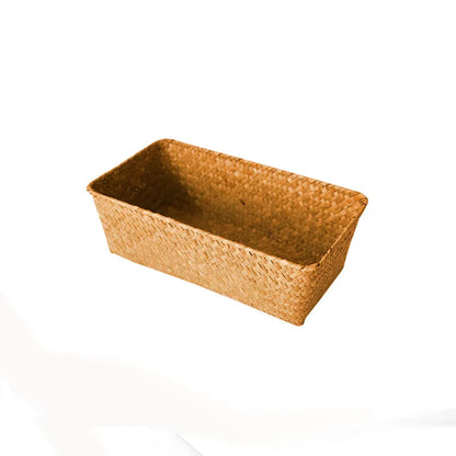 Natural straw desk storage box organiser for pens and cosmetics in brown colour