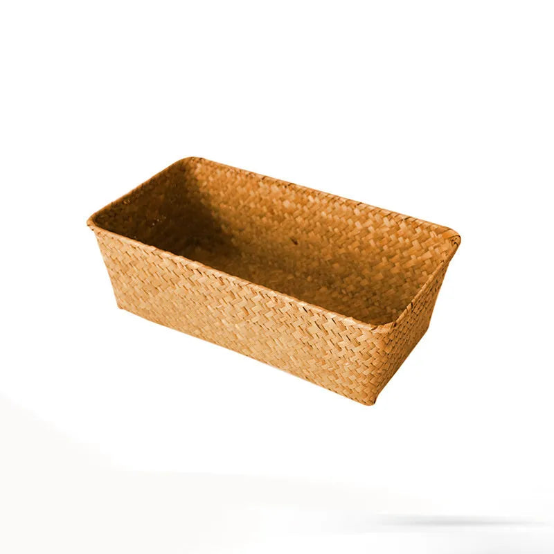 Natural straw desk storage box organiser for pens and cosmetics in brown colour