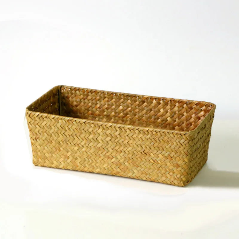 Natural straw desk storage box organiser for pens and cosmetics in brown colour
