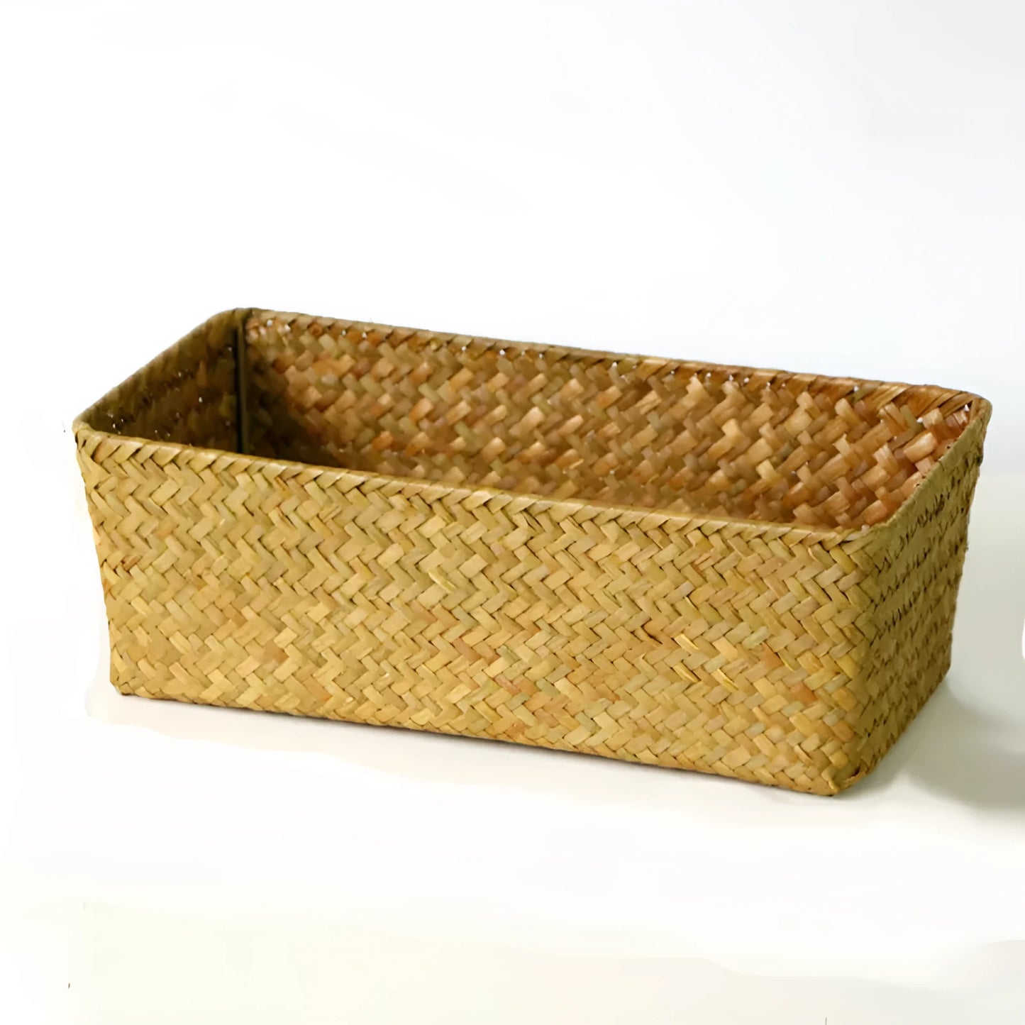 Natural straw desk storage box organiser for pens and cosmetics in brown colour