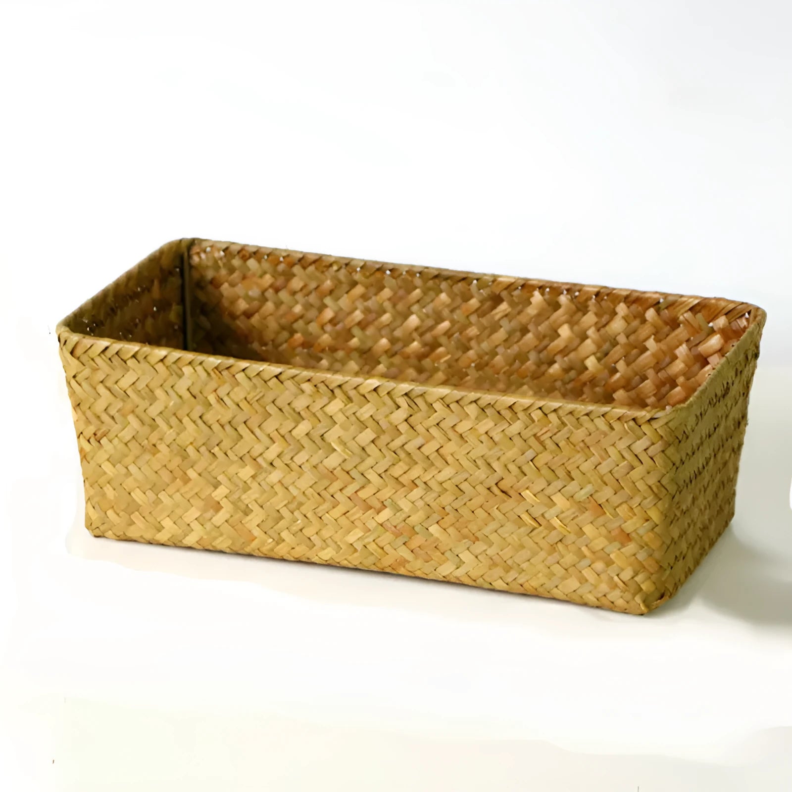 Natural straw desk storage box organiser for pens and cosmetics in brown colour