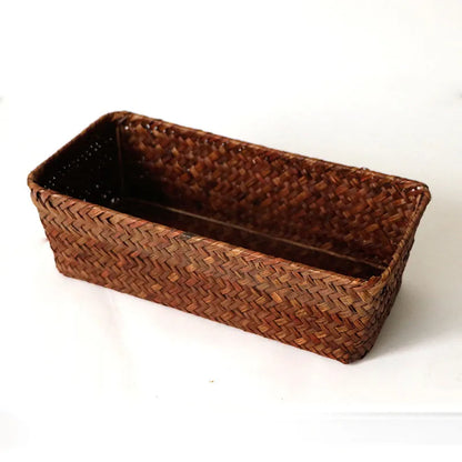 Natural straw desk storage box organiser for pens and cosmetics in brown colour