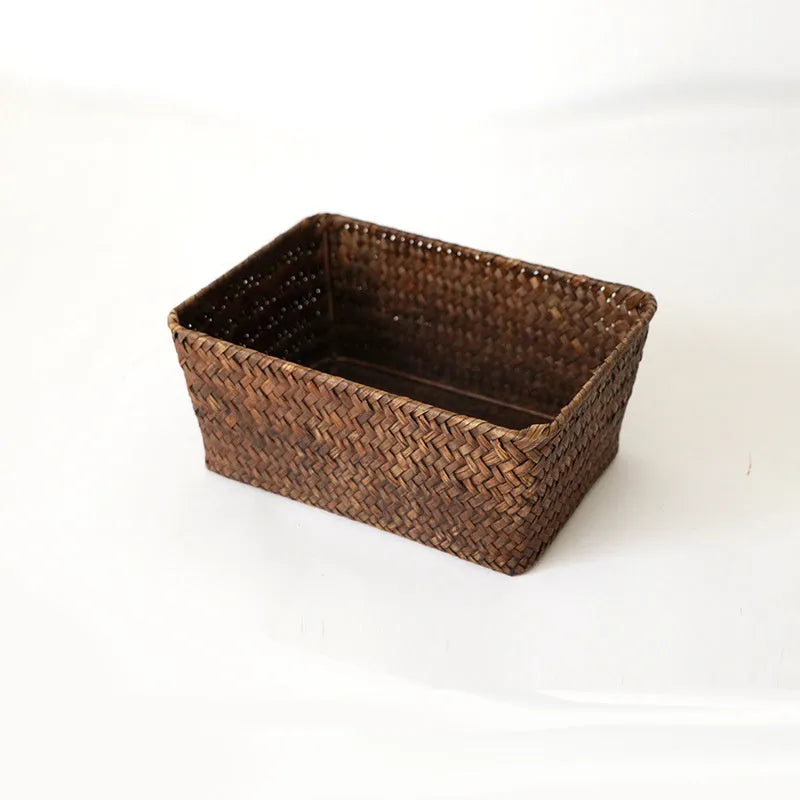Natural straw desk storage box organiser for pens and cosmetics in brown colour