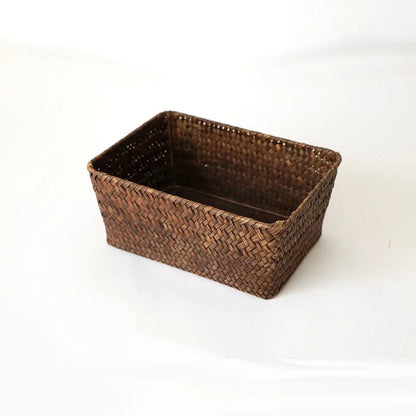 Natural straw desk storage box organiser for pens and cosmetics in brown colour